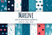 Marine Set of Seamless Patterns