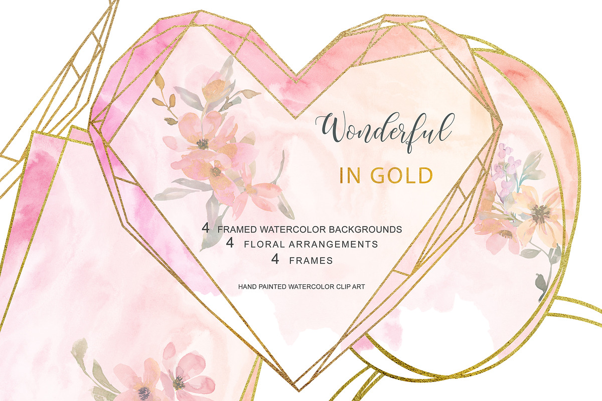 Watercolor Blush Gold Geometric Fram in Illustrations - product preview 8