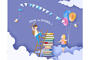Back to school card kids and books