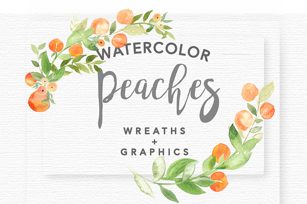Watercolor Peaches + Greenery