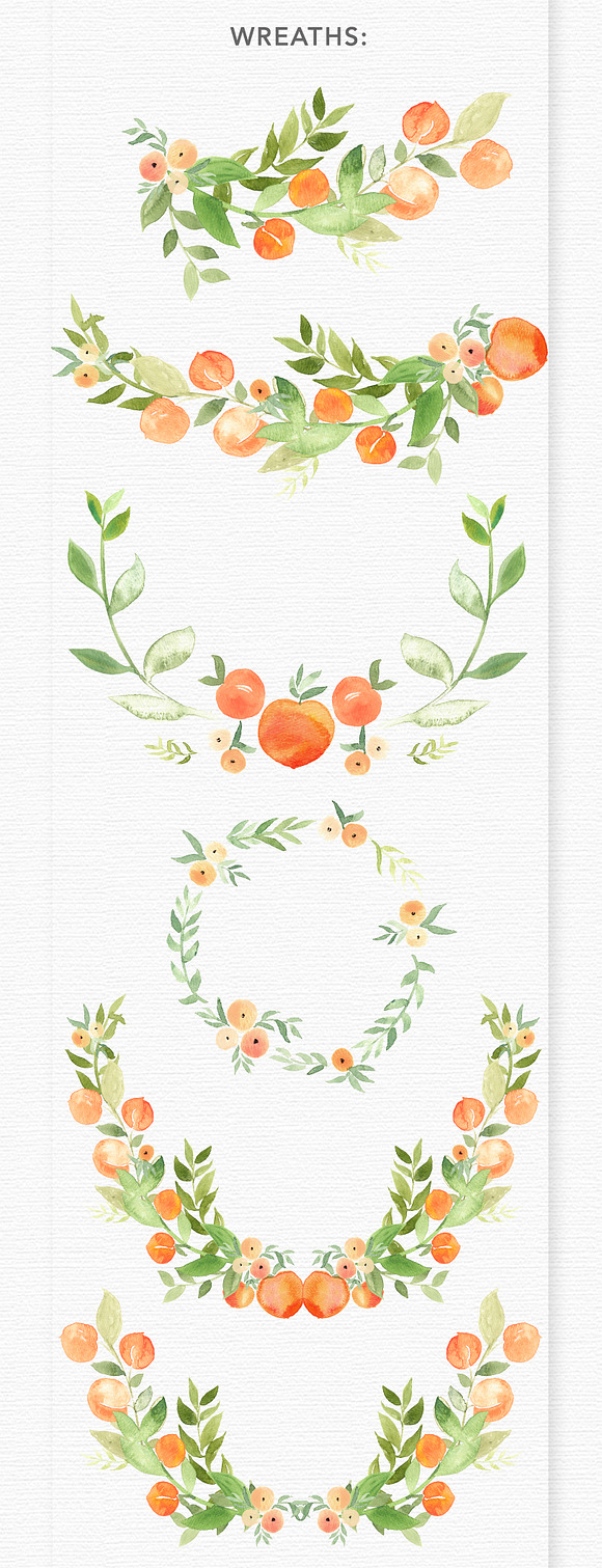 Watercolor Peaches + Greenery in Illustrations - product preview 2