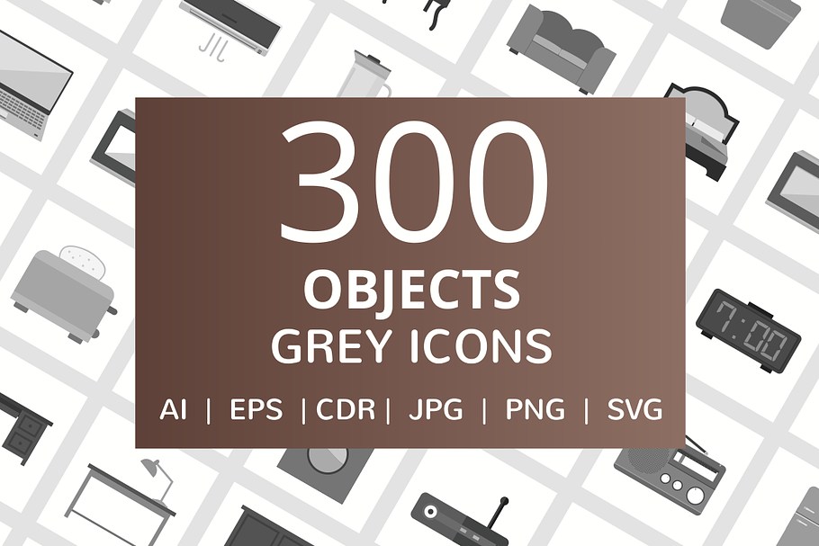 300 Objects Grey Icons in Graphics - product preview 8