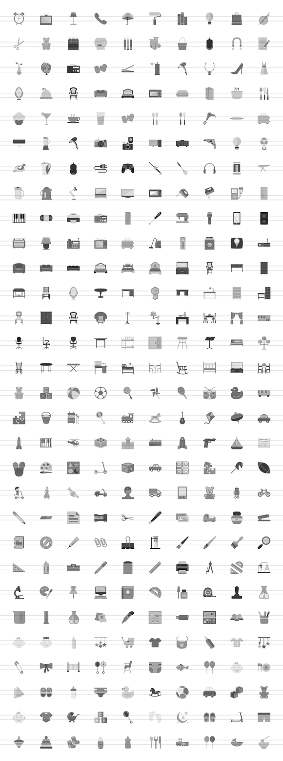 300 Objects Grey Icons in Graphics - product preview 1