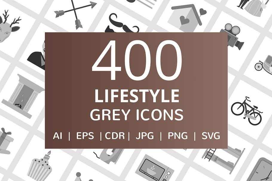 400 Lifestyle Grey Icons in Graphics - product preview 8
