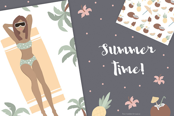 Summer time! Vector, patterns, Cards