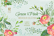 Green and Pink watercolor collection
