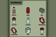 Garbage color outline isometric icon