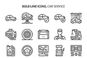 Car service, bold line icons