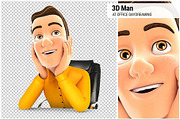 3D Man at Office Daydreaming