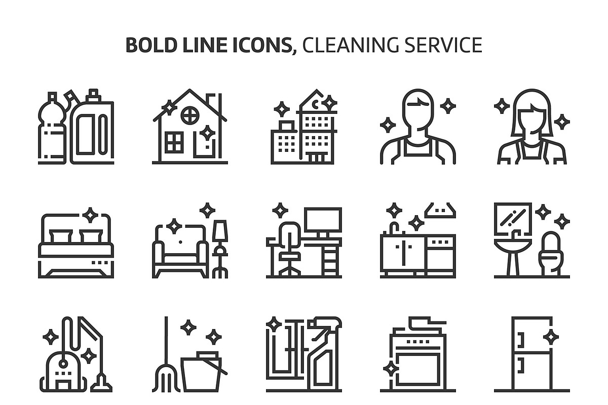 Cleaning service, bold line icons in Graphics - product preview 8