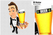 3D Waiter Holding a Glass of Beer