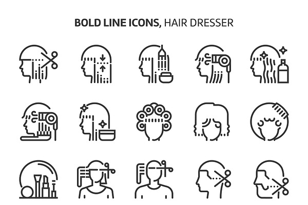 Hair dresser, bold line icons