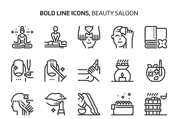 Beauty saloon, bold line icons