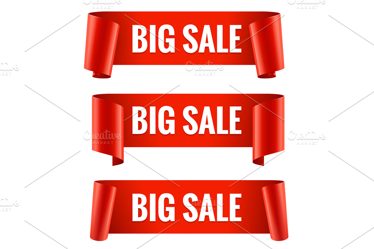 Sale banner set Realistic Red Glossy in Product Mockups - product preview 8