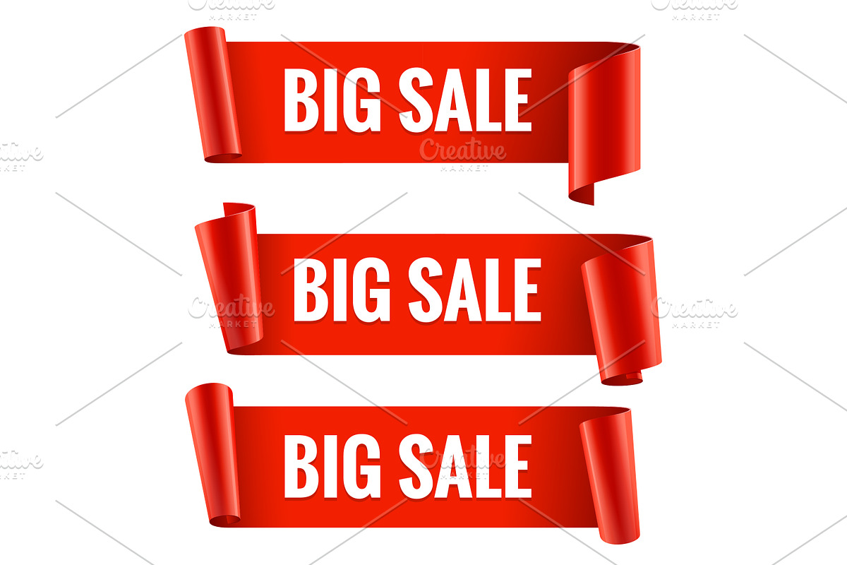 Sale banner set Realistic Red Glossy in Product Mockups - product preview 8