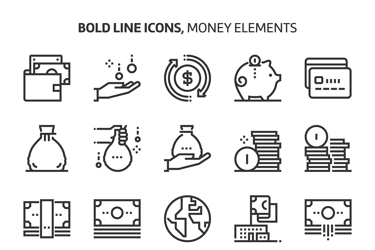 Money elements, bold line icons in Graphics - product preview 8