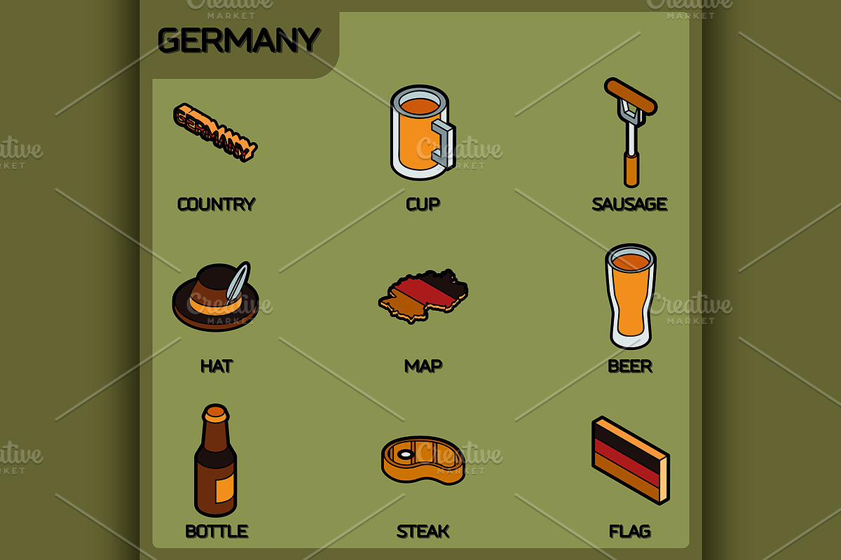 Germany color outline isometric in Illustrations - product preview 8