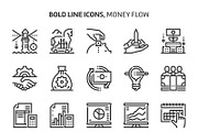Money flow, bold line icons