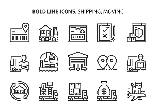 Shipping and moving, bold line icons