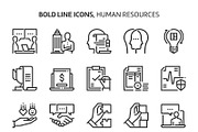 Human resources, bold line icons.