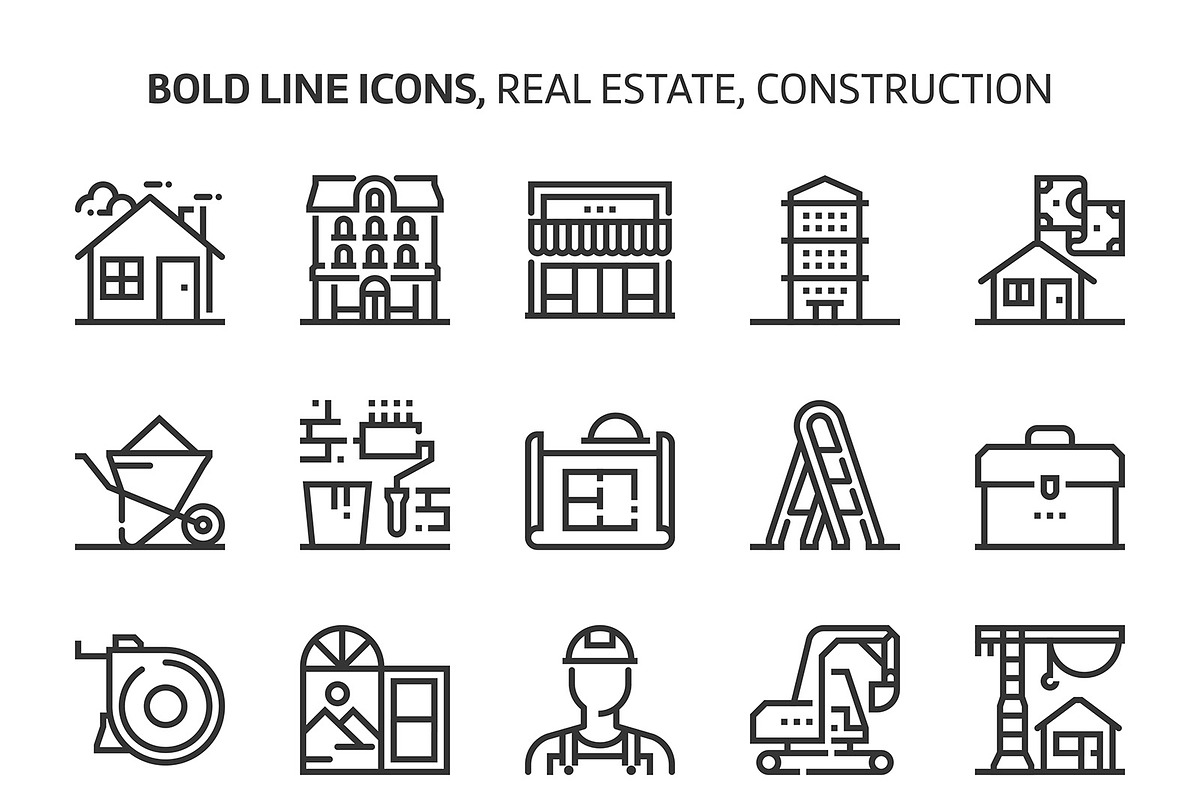 Real estate, bold line icons in Graphics - product preview 8