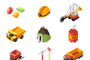 Isometric Mining Industry Icons Set