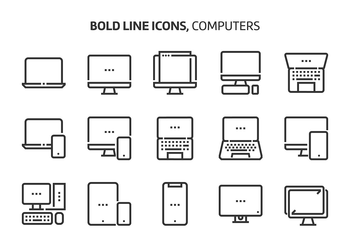 Computers, bold line icons in Graphics - product preview 8