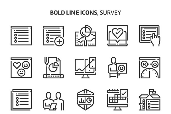 Survey, bold line icons.