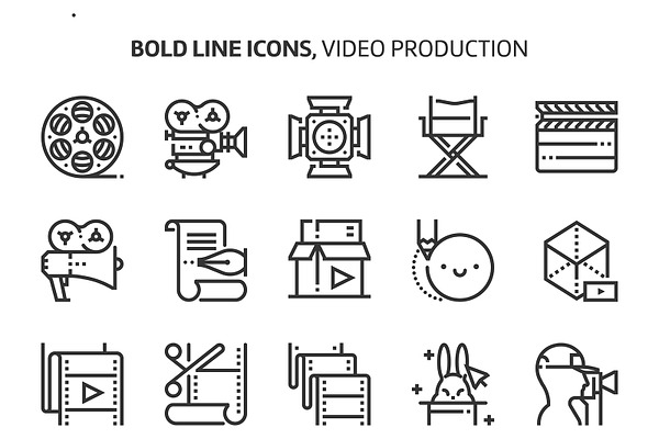 Video production, bold line icons