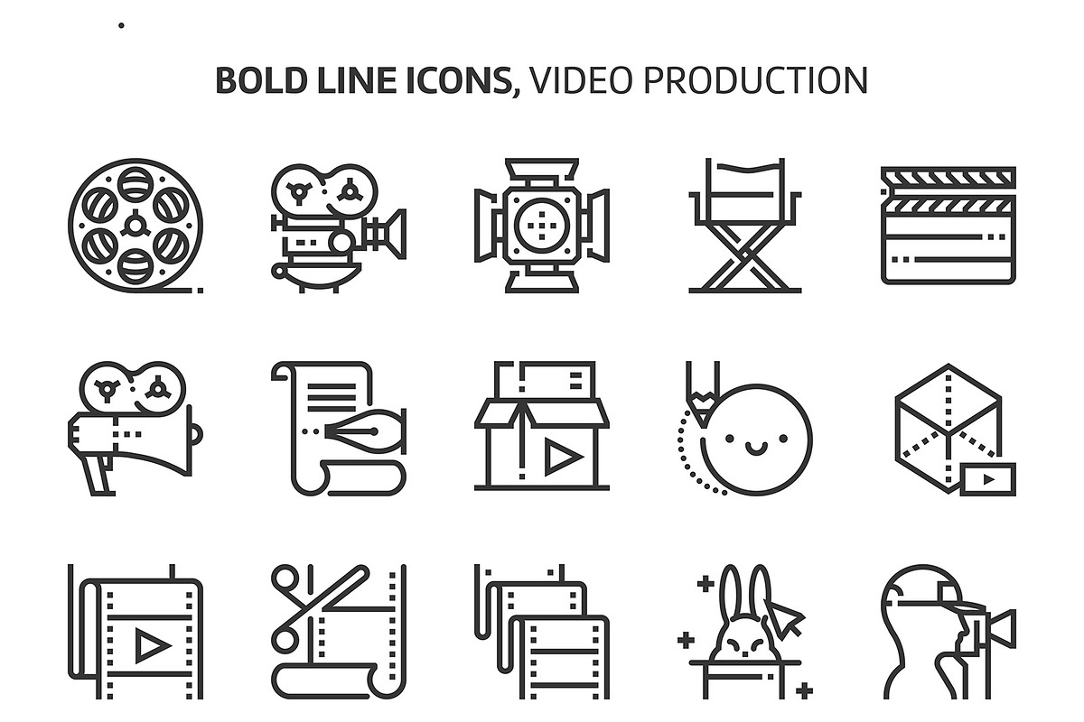 Video production, bold line icons in Graphics - product preview 8