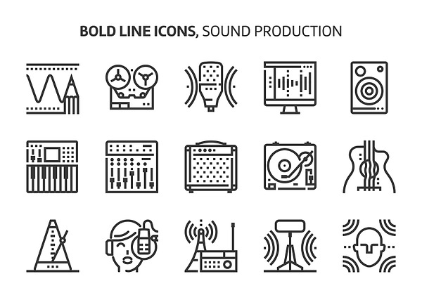 Sound production, bold line icons