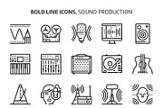 Sound production, bold line icons
