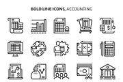 Accounting, bold line icons
