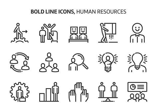 Human resources, bold line icons