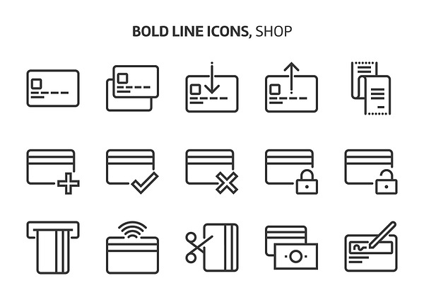 Credit card, bold line icons