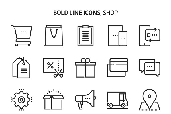 Shopping, bold line icons.