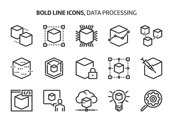 Data processing, bold line icons