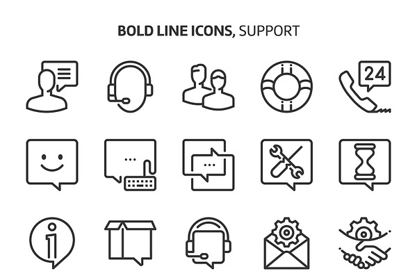Support, bold line icons