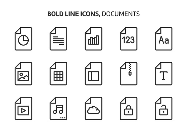 File types, bold line icons.
