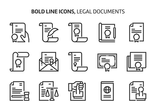 Legal documents , bold line icons