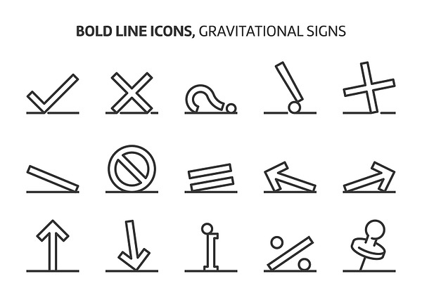 Gravitational signs, bold line icons