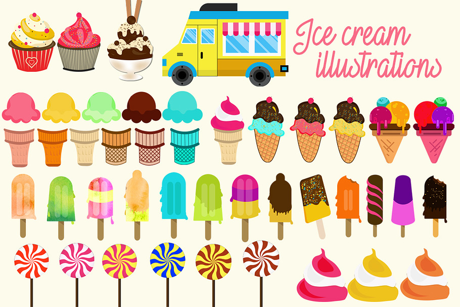 Ice Cream Illustration PNG Pack