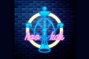 Vintage hookah emblem glowing neon