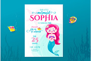 Mermaid birthday cute invite card