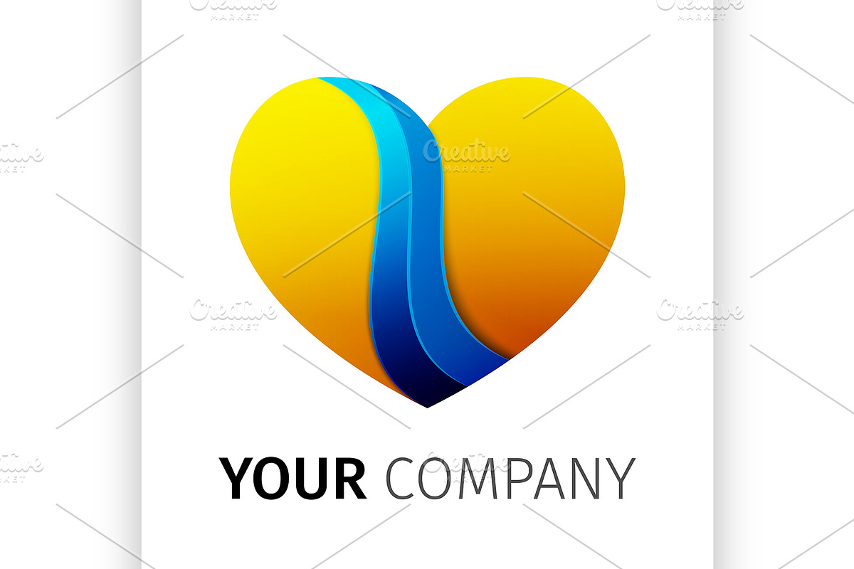 Yellow and blue heart Logo design in Illustrations - product preview 8