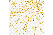 Golden confetti with ribbon. Falling