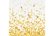 Golden confetti with ribbon. Falling