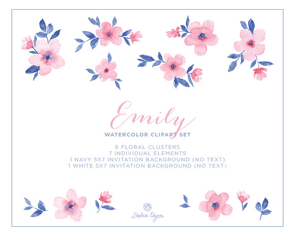 Emily - Watercolor Floral ClipArt in Illustrations - product preview 1