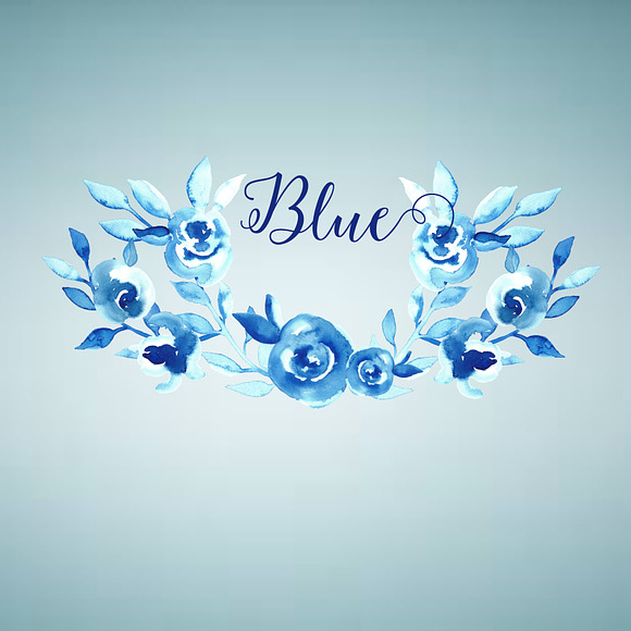 Bleu flowers Watercolor clip art in Graphics - product preview 1