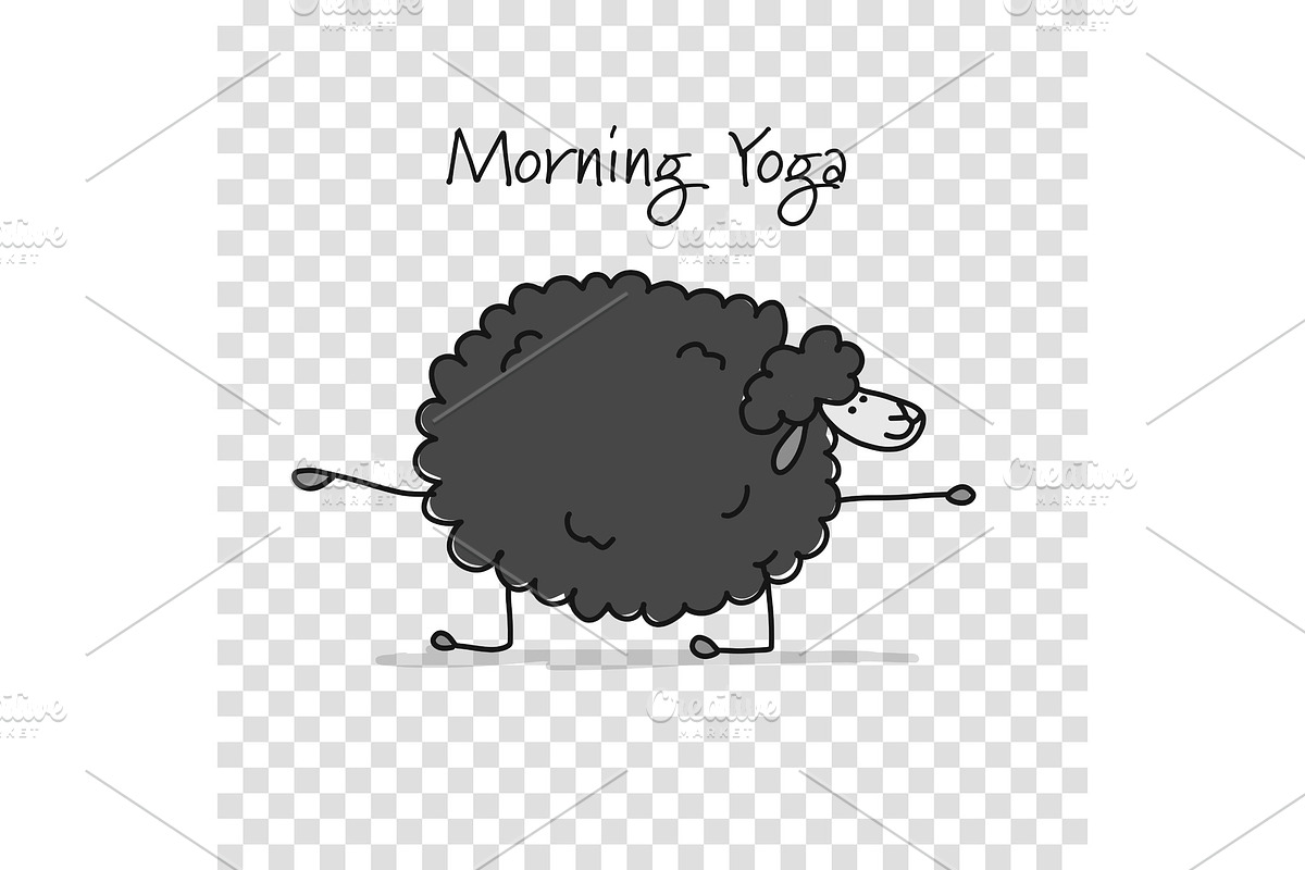 Funny sheep doing yoga, sketch for in Illustrations - product preview 8